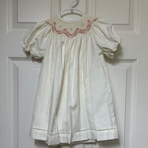 Luli & Me Cream Dress with Pink Smocked Yoke